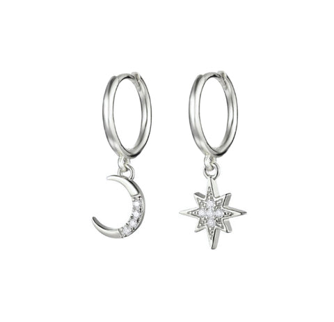 Silver moon and star hoops
